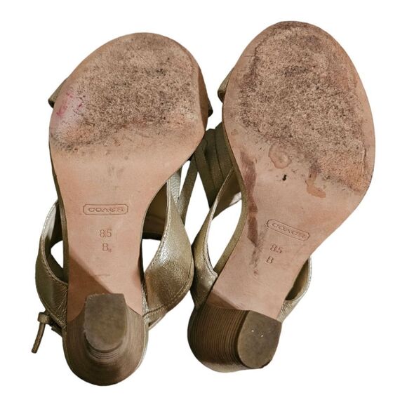 COACH "Genaveeve" Pale Gold Leather Peep Toe Block Heel Pumps - Size 8 1/2 - Picture 4 of 7